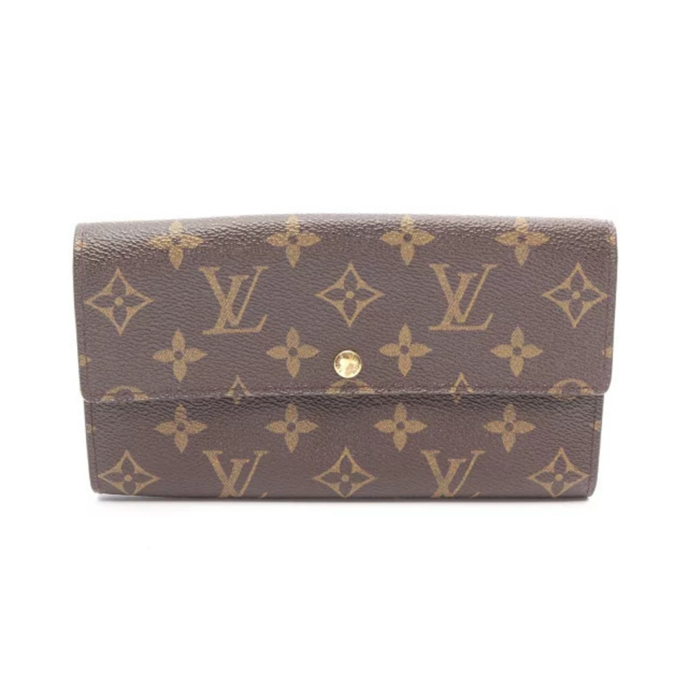 Louis Vuitton Pochette Porte Monnaie Credit Monogram Bi fold Long Wallet Brown